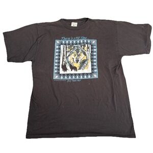 VTG Alore 1994 Timber Wolf Shirt M Race To Rescue Black SS Graphic Tee USA Made